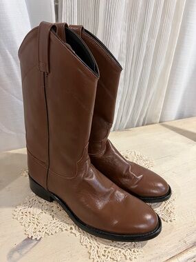 Dan Post Old West Leather Cowboy Boots Brown Western Pull On Size 10D